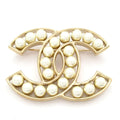 Chanel Brooch CC Logo Gold White