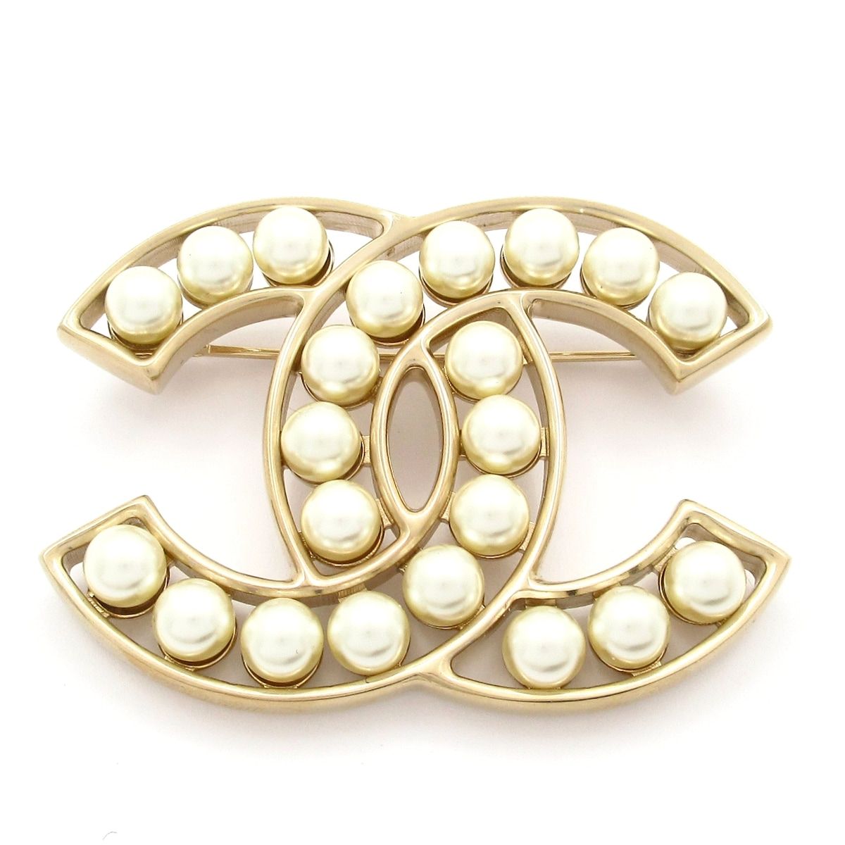 Chanel Brooch CC Logo Gold White
