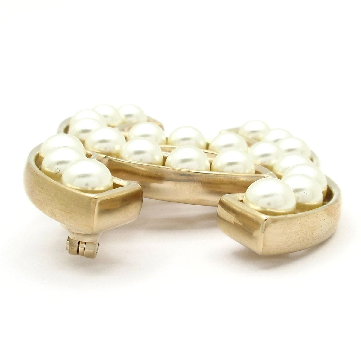Chanel Brooch CC Logo Gold White — view 4