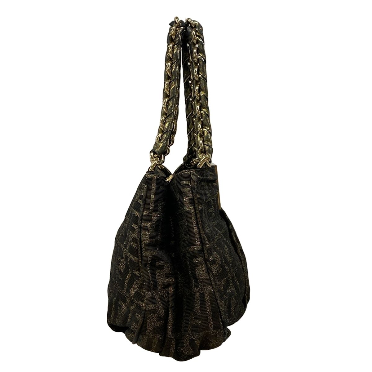 Fendi Handbag Mia Zucca Pattern Dark Brown Gold Chain Handle Leather — view 2