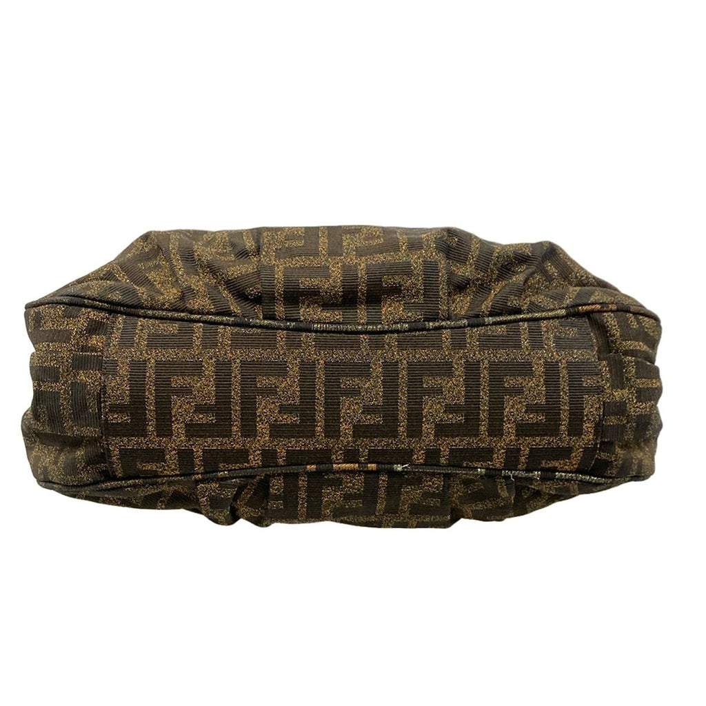 Fendi Handbag Mia Zucca Pattern Dark Brown Gold Chain Handle Leather — view 5