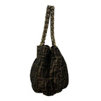 Fendi Handbag Mia Zucca Pattern Dark Brown Gold Chain Handle Leather — view 4