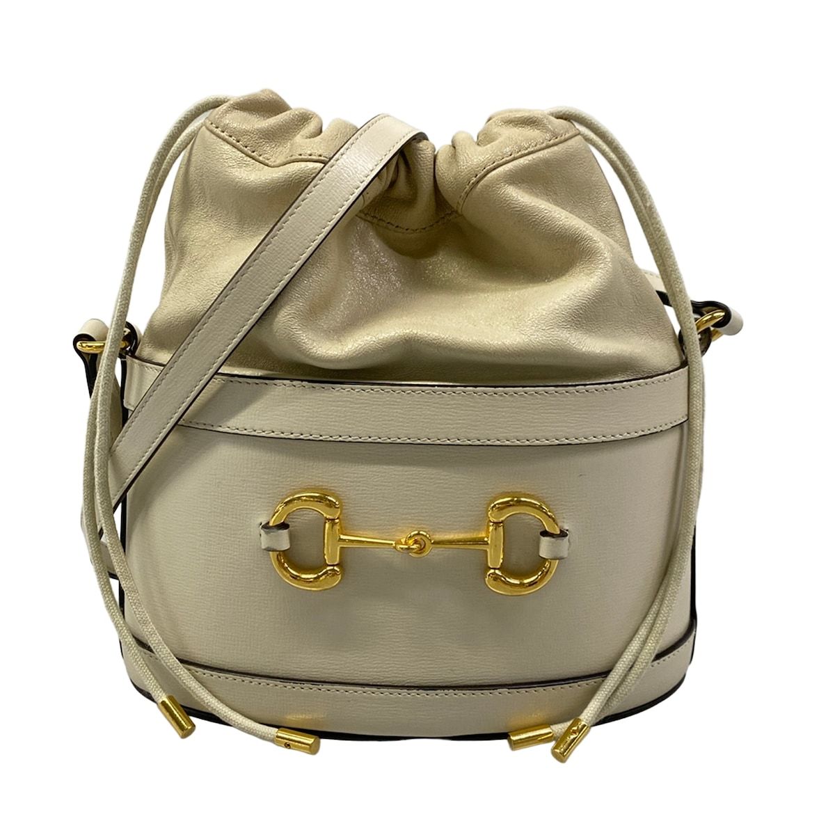 Gucci Shoulder Bag Horsebit 1955 Ivory Drawstring Leather