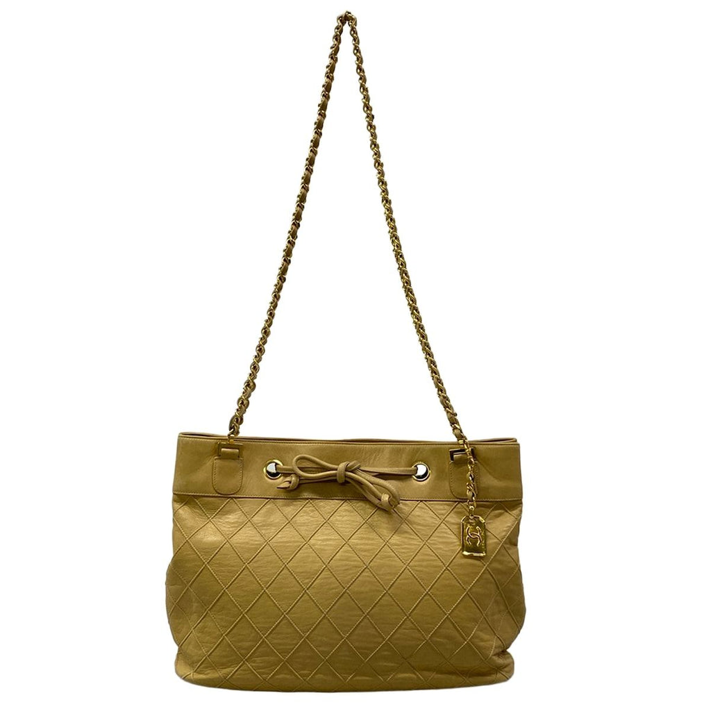 Chanel Shoulder Bag Bicolor Beige Gold Chain Lambskin