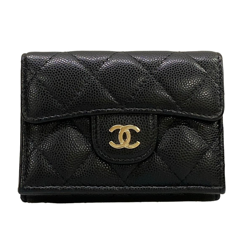 Chanel Trifold Wallet Classic Small Flap Quilted Black Gold