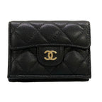 Chanel Trifold Wallet Classic Small Flap Quilted Black Gold