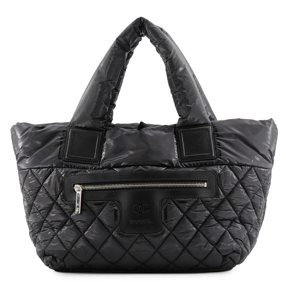 Chanel Tote Bag Quilted CC Logo Coco Cocoon Small Nylon Black