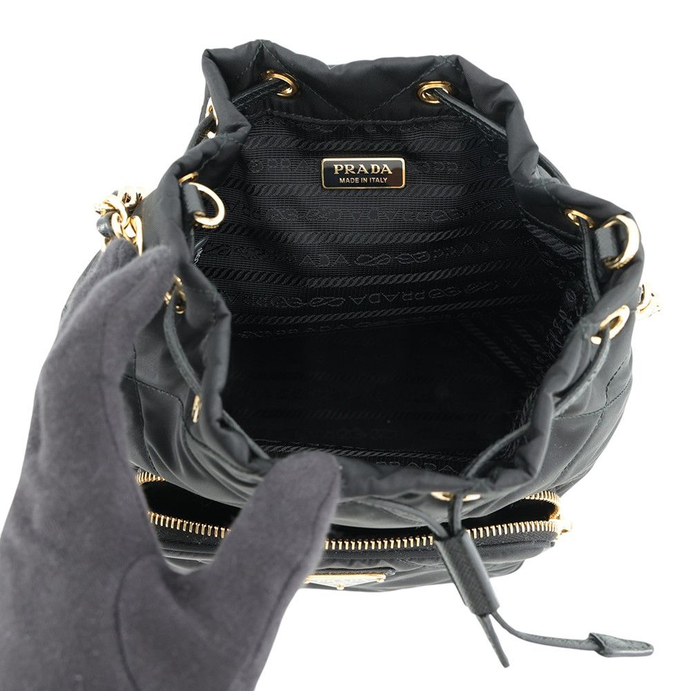 Prada Duet Drawstring Triangle Logo Nylon Leather 2-Way Shoulder Bag Black — view 7