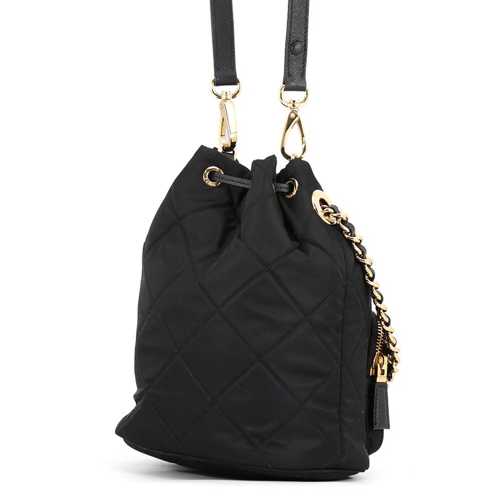 Prada Duet Drawstring Triangle Logo Nylon Leather 2-Way Shoulder Bag Black — view 2