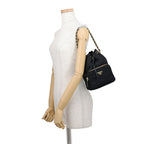 Prada Duet Drawstring Triangle Logo Nylon Leather 2-Way Shoulder Bag Black — view 4
