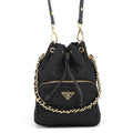 Prada Duet Drawstring Triangle Logo Nylon Leather 2-Way Shoulder Bag Black