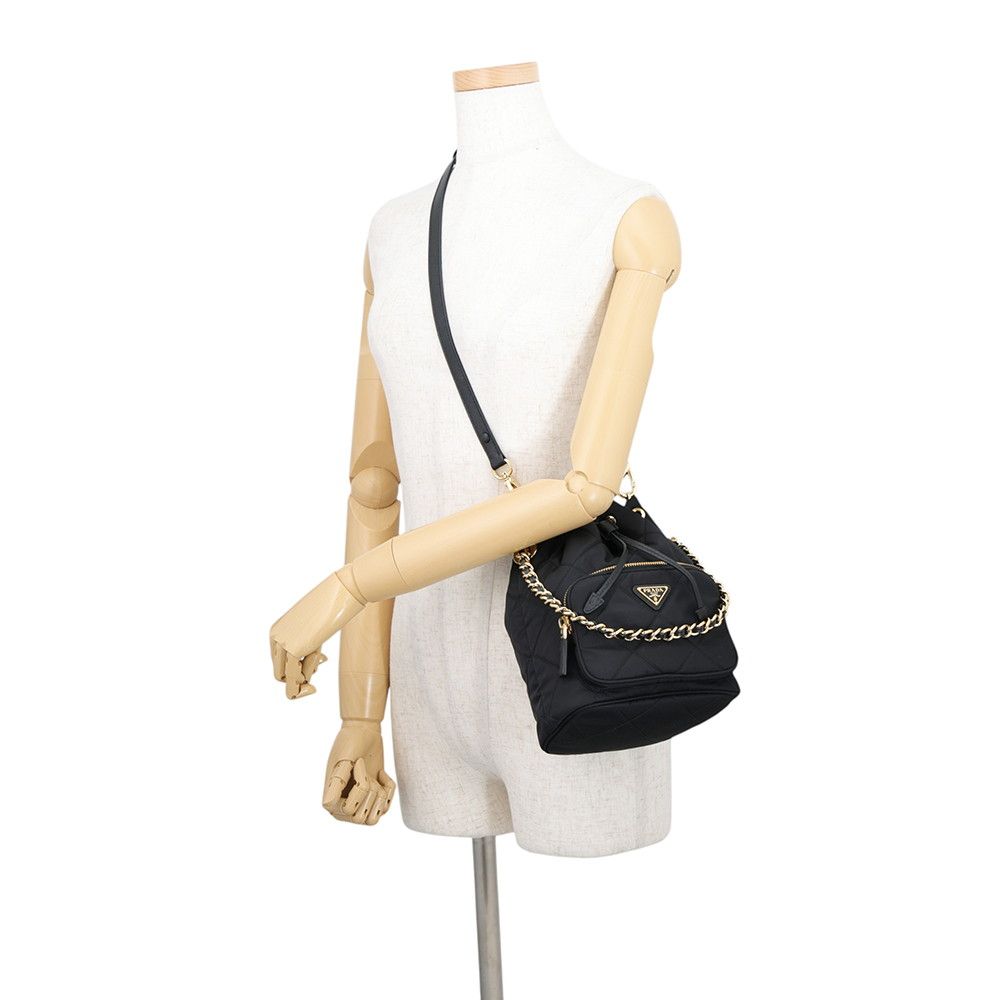 Prada Duet Drawstring Triangle Logo Nylon Leather 2-Way Shoulder Bag Black — view 6
