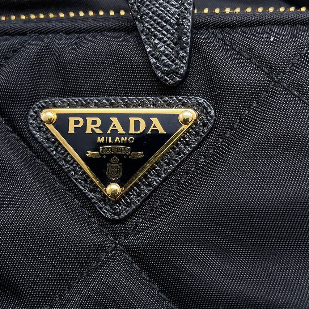 Prada Duet Drawstring Triangle Logo Nylon Leather 2-Way Shoulder Bag Black — view 8