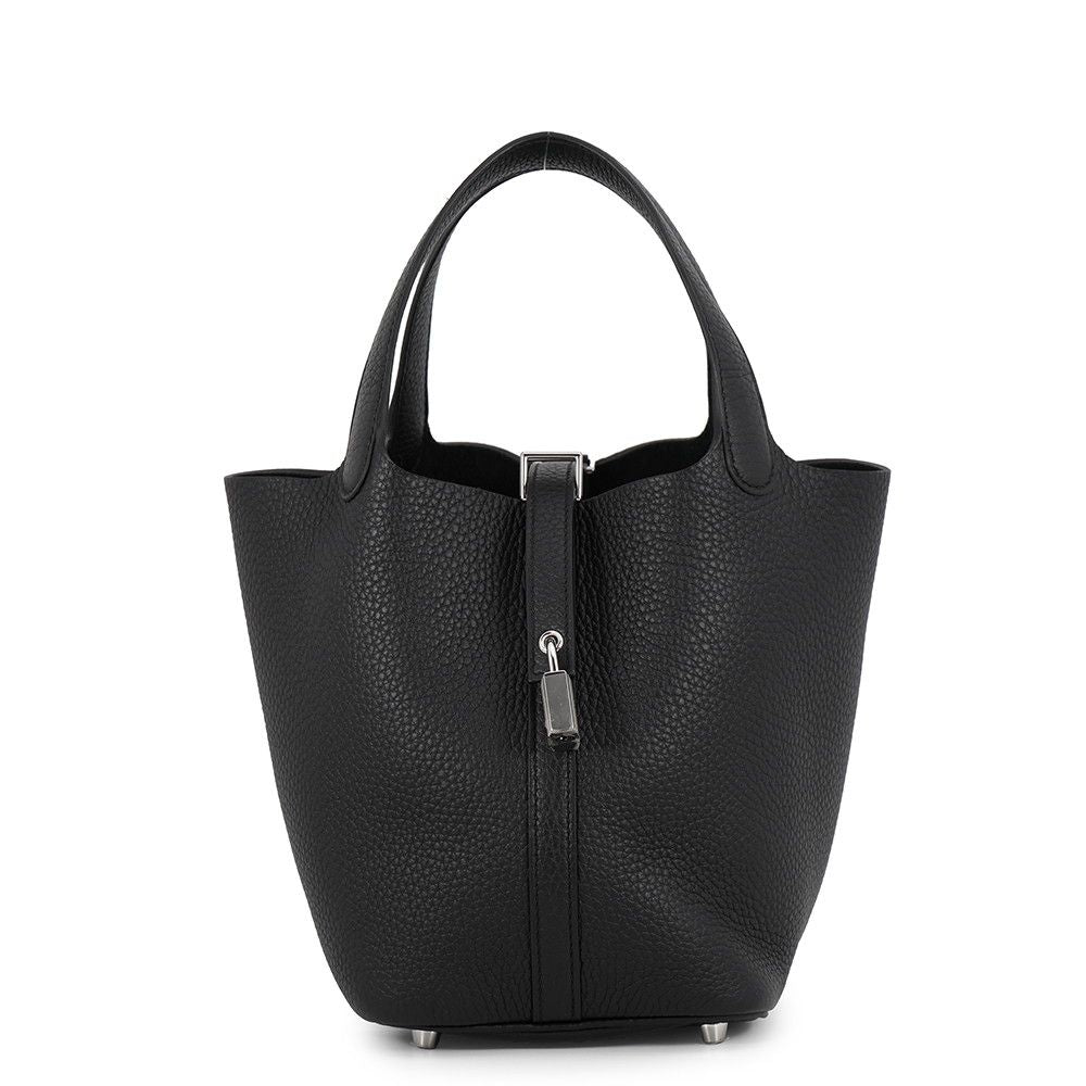 Hermes Handbag Picotin Lock PM Black Silver Taurillon Clemence