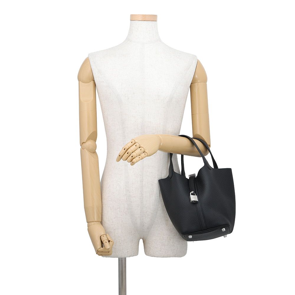 Hermes Handbag Picotin Lock PM Black Silver Taurillon Clemence — view 4