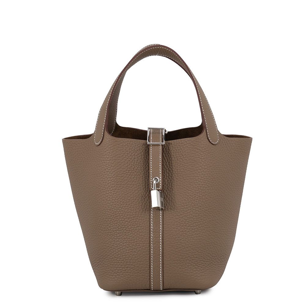 Hermes Handbag Picotin Lock PM Etoupe Silver Taurillon Clemence