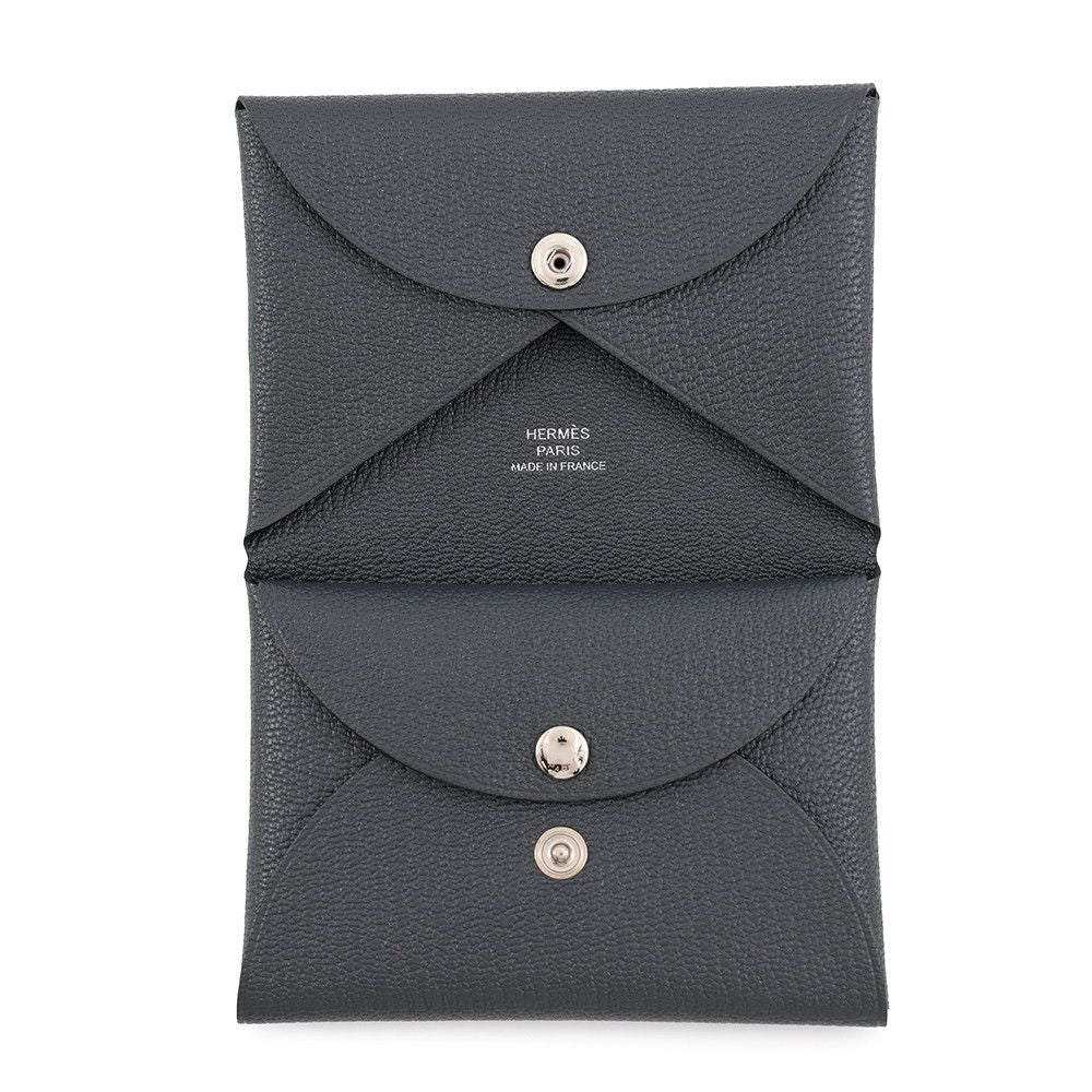Hermes Coin Purse Calvi Duo Gris Misty Silver Chevre Mysore — view 4