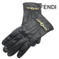 Fendi Leather Gloves FF Logo Black