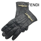 Fendi Leather Gloves FF Logo Black