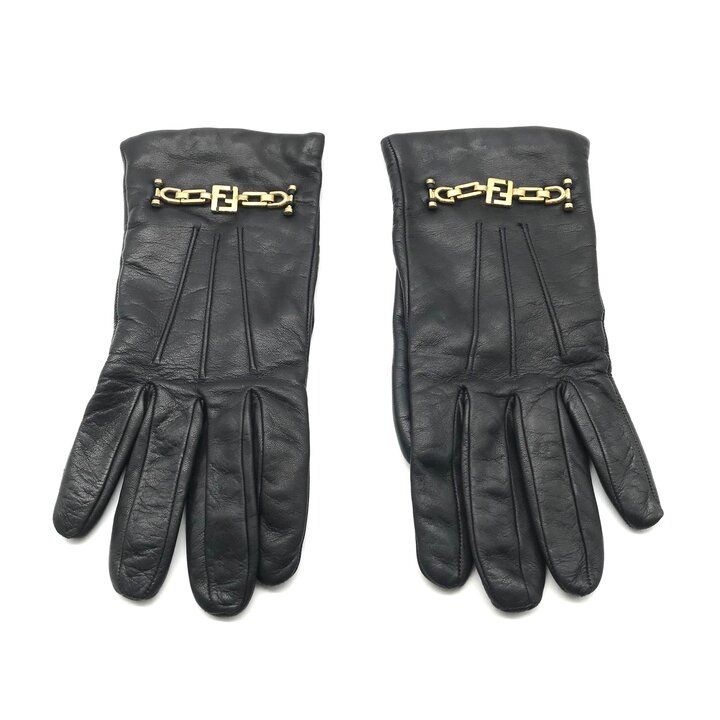 Fendi Leather Gloves FF Logo Black — view 2
