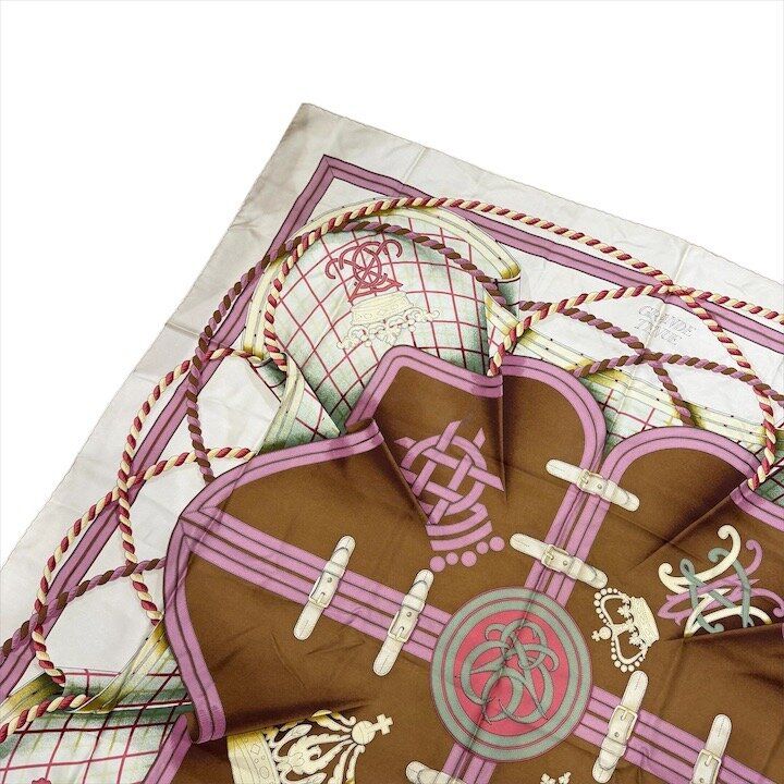 Hermes Grande Tenue Horse Attire Crown Carre 90 Scarf Silk 100% Pink — view 5