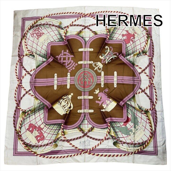 Hermes Grande Tenue Horse Attire Crown Carre 90 Scarf Silk 100% Pink