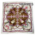 Hermes Grande Tenue Horse Attire Crown Carre 90 Scarf Silk 100% Pink