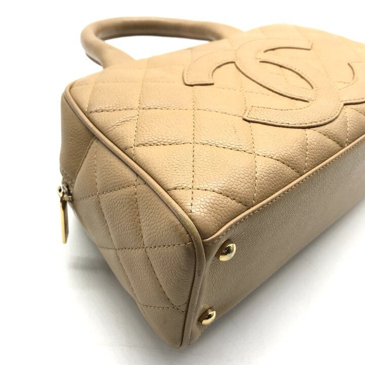Chanel CC Logo Jumbo CC Quilted Mini Boston Hand Bag Beige — view 6