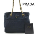 Prada Nylon Quilted Chain Shoulder Tote Bag Navy