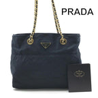 Prada Nylon Quilted Chain Shoulder Tote Bag Navy