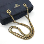 Prada Nylon Quilted Chain Shoulder Tote Bag Navy — view 6