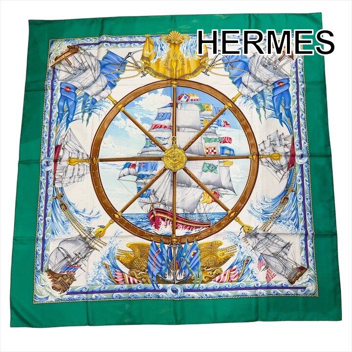 Hermes Vintage Carre 90 Scarf Silk 100% Green