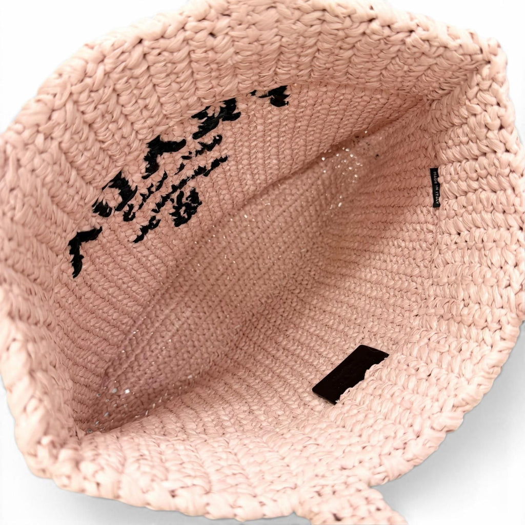 Prada Small Clochette Raffia Triangle Logo Tote Bag Pink Black — view 5