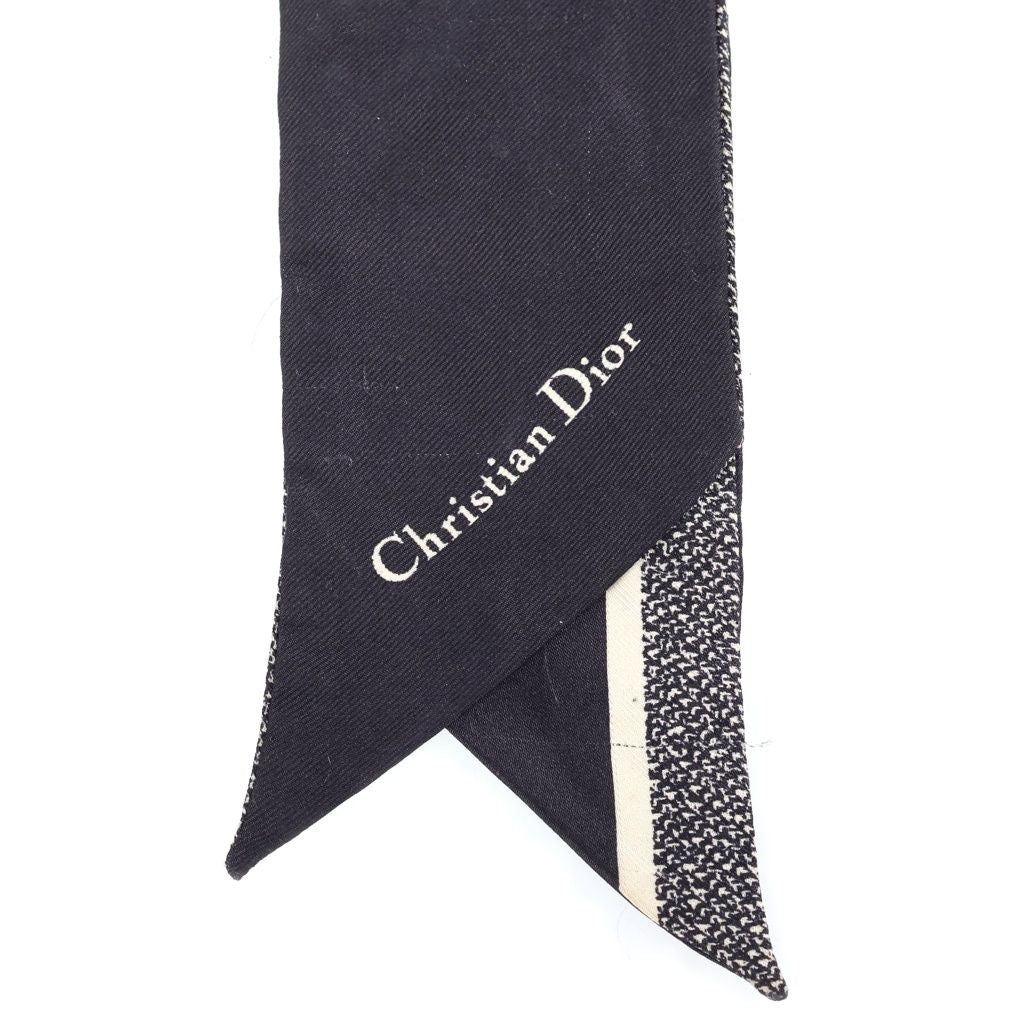 Dior 30 Montaigne Mitzah Houndstooth Pattern Scarf Twilly Navy — view 3