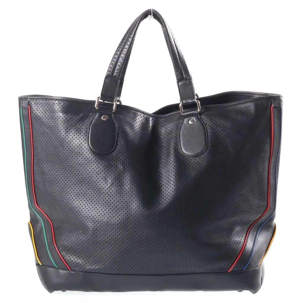 Gucci Perforated Tote Bag Black Leather Silver — view 2