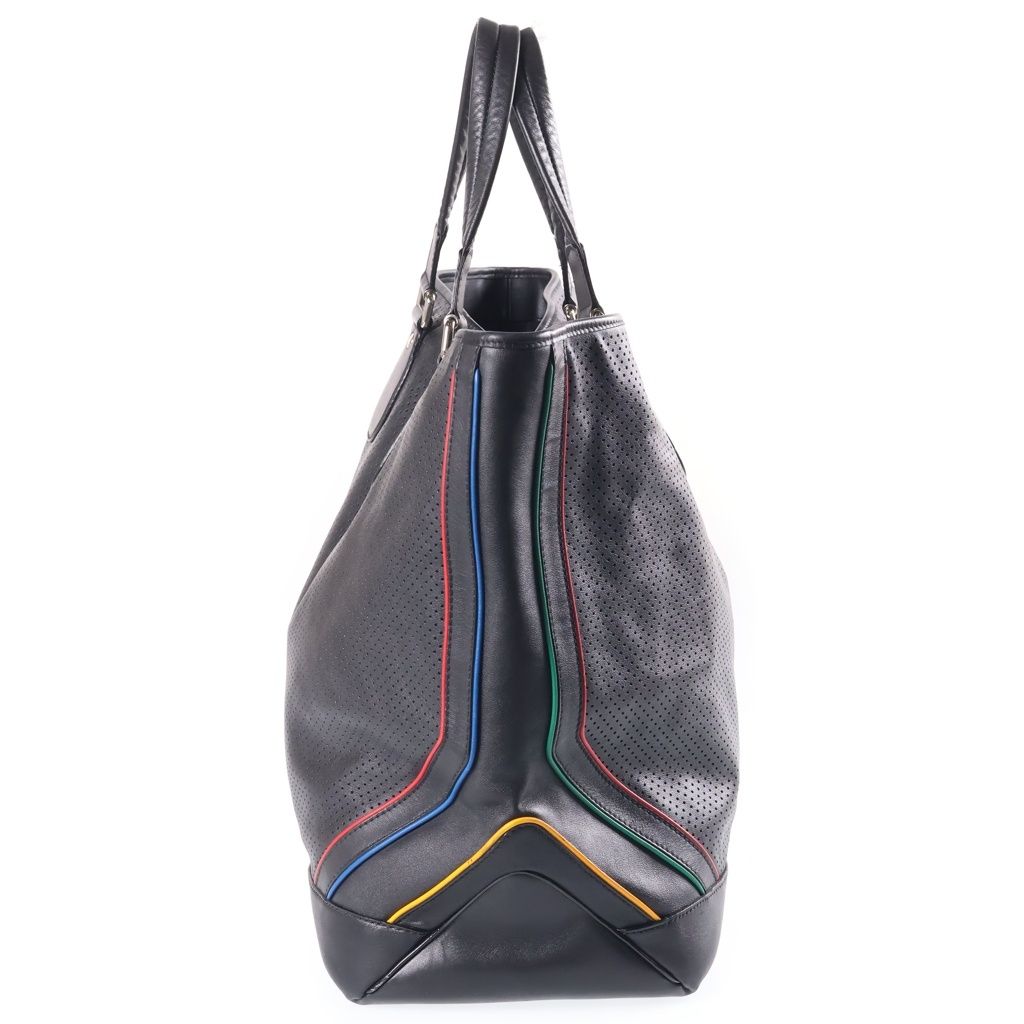 Gucci Perforated Tote Bag Black Leather Silver — view 3