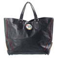 Gucci Perforated Tote Bag Black Leather Silver