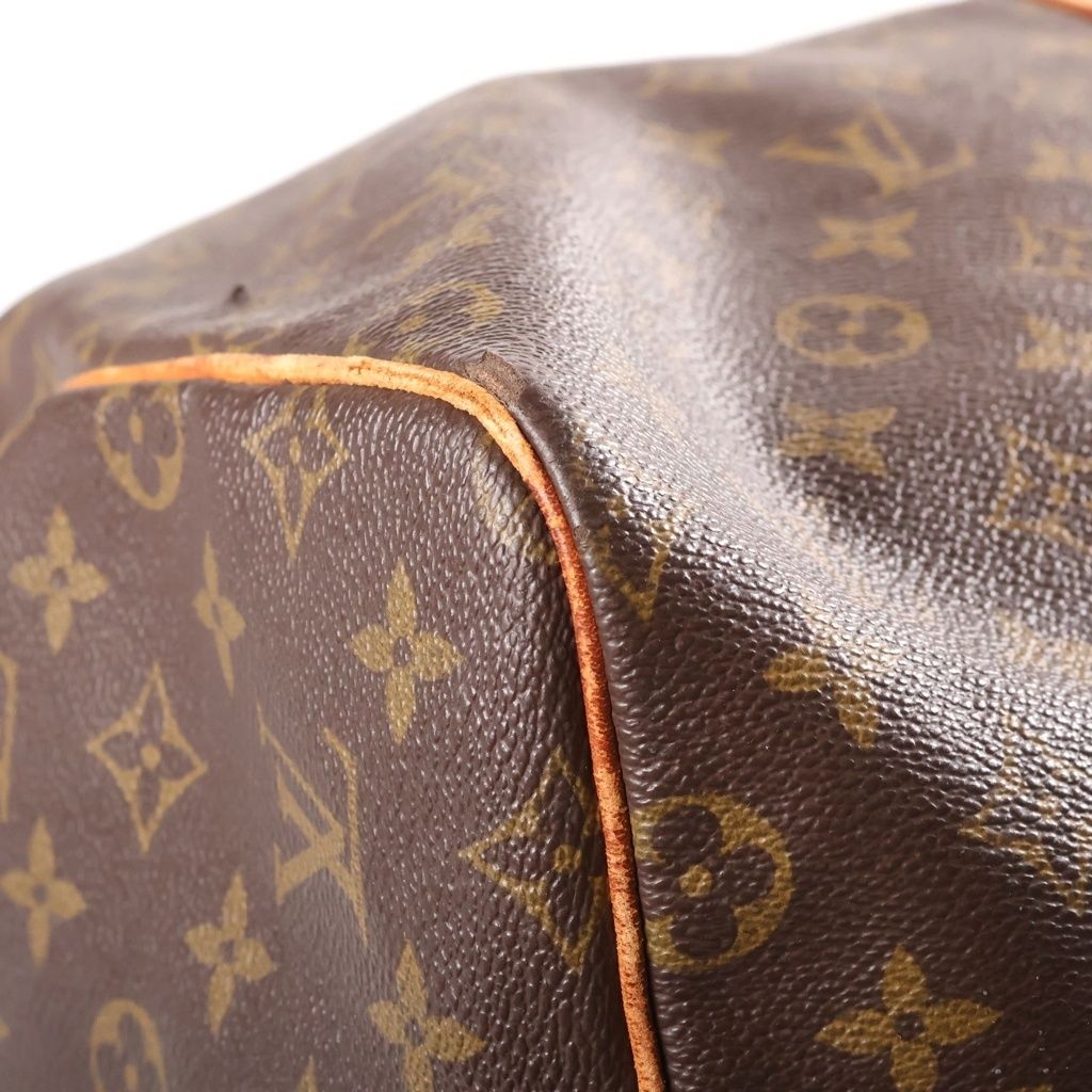 Louis Vuitton Monogram Keepall 55 Boston Bag Brown Leather Gold — view 5