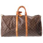 Louis Vuitton Monogram Keepall 55 Boston Bag Brown Leather Gold — view 2