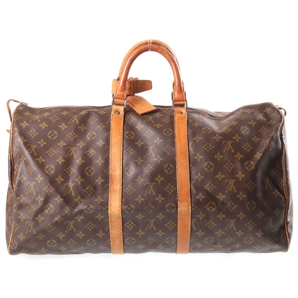 Louis Vuitton Monogram Keepall 55 Boston Bag Brown Leather Gold — view 2