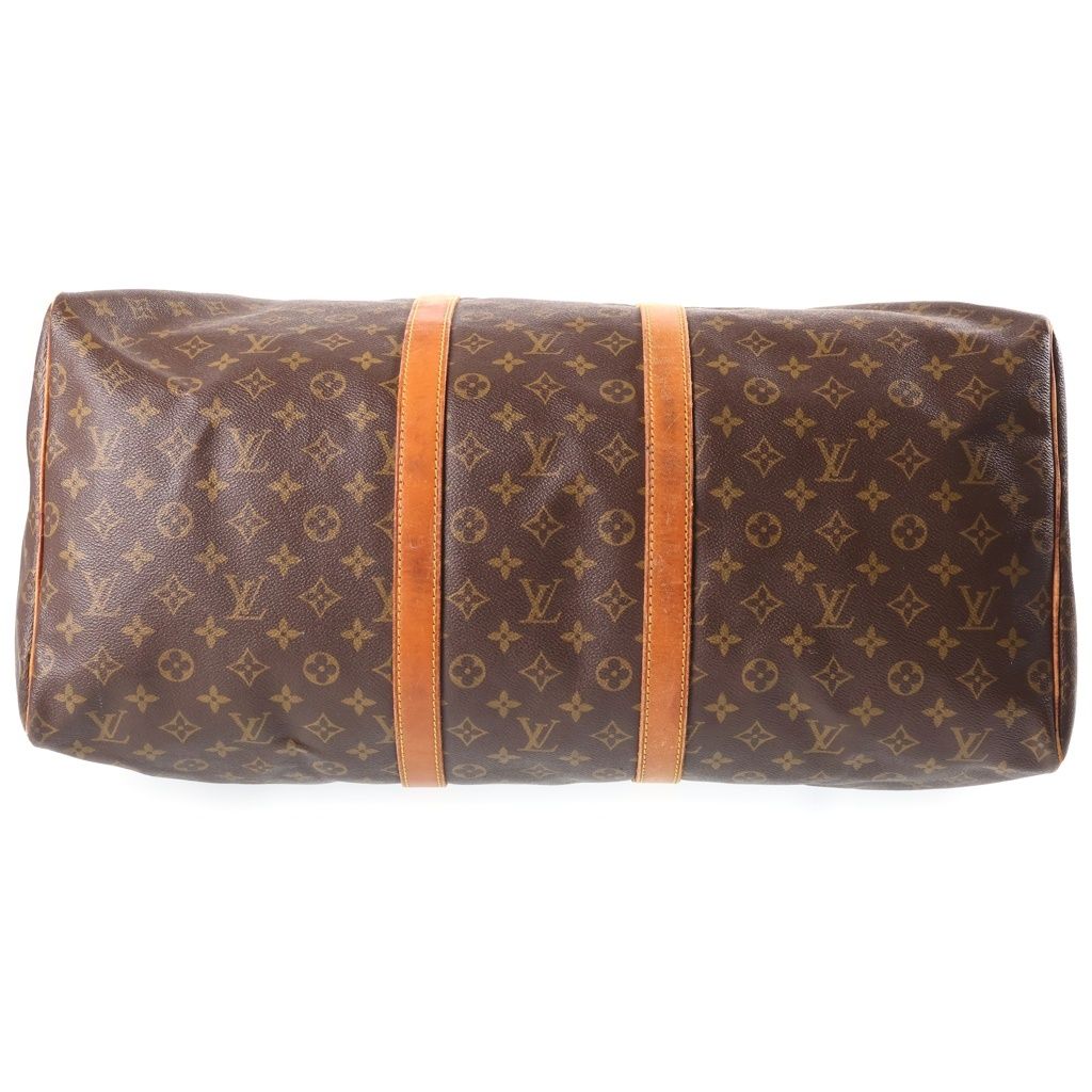 Louis Vuitton Monogram Keepall 55 Boston Bag Brown Leather Gold — view 4