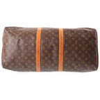 Louis Vuitton Monogram Keepall 55 Boston Bag Brown Leather Gold — view 4