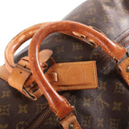 Louis Vuitton Monogram Keepall 55 Boston Bag Brown Leather Gold — view 7