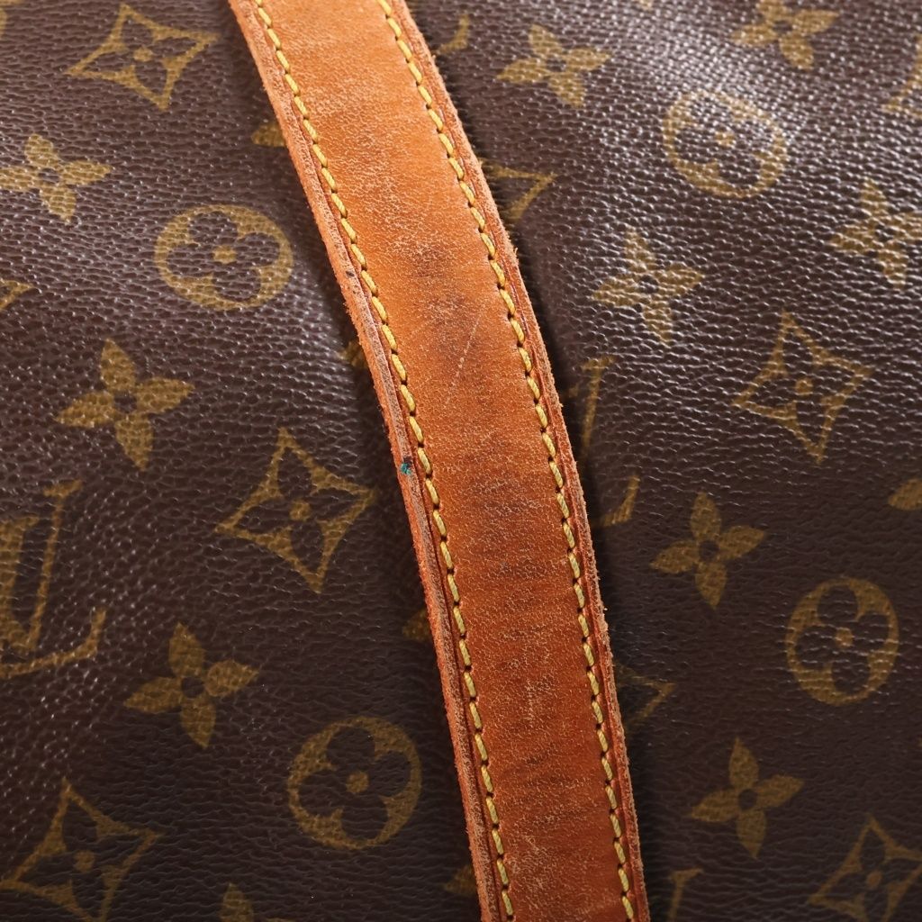 Louis Vuitton Monogram Keepall 55 Boston Bag Brown Leather Gold — view 6