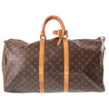 Louis Vuitton Monogram Keepall 55 Boston Bag Brown Leather Gold