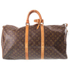 Louis Vuitton Monogram Keepall 55 Boston Bag Brown Leather Gold
