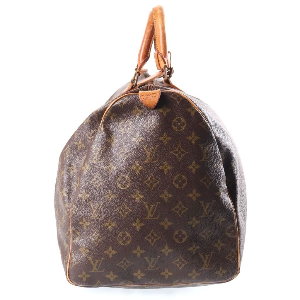 Louis Vuitton Monogram Keepall 55 Boston Bag Brown Leather Gold — view 3