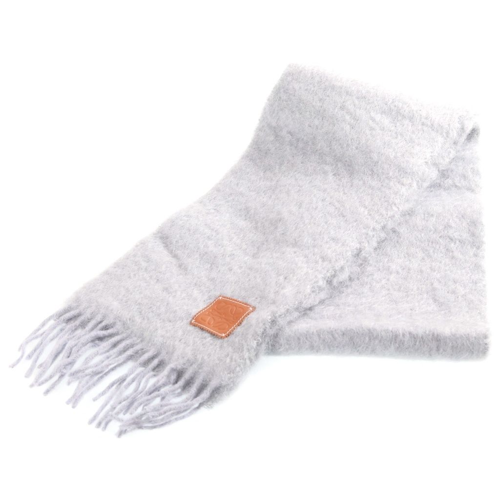 Loewe Mohair Wool Fringe Shawl Scarf Gray