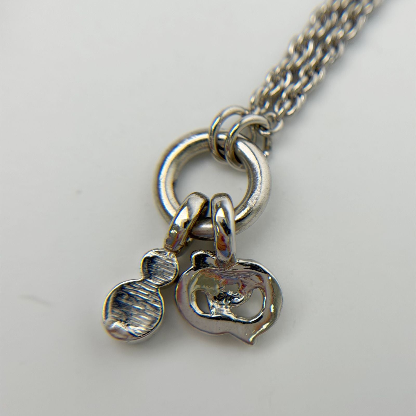 Dior CD Logo Crystal Charm Necklace Plated Rhinestone Silver Vintage — view 5