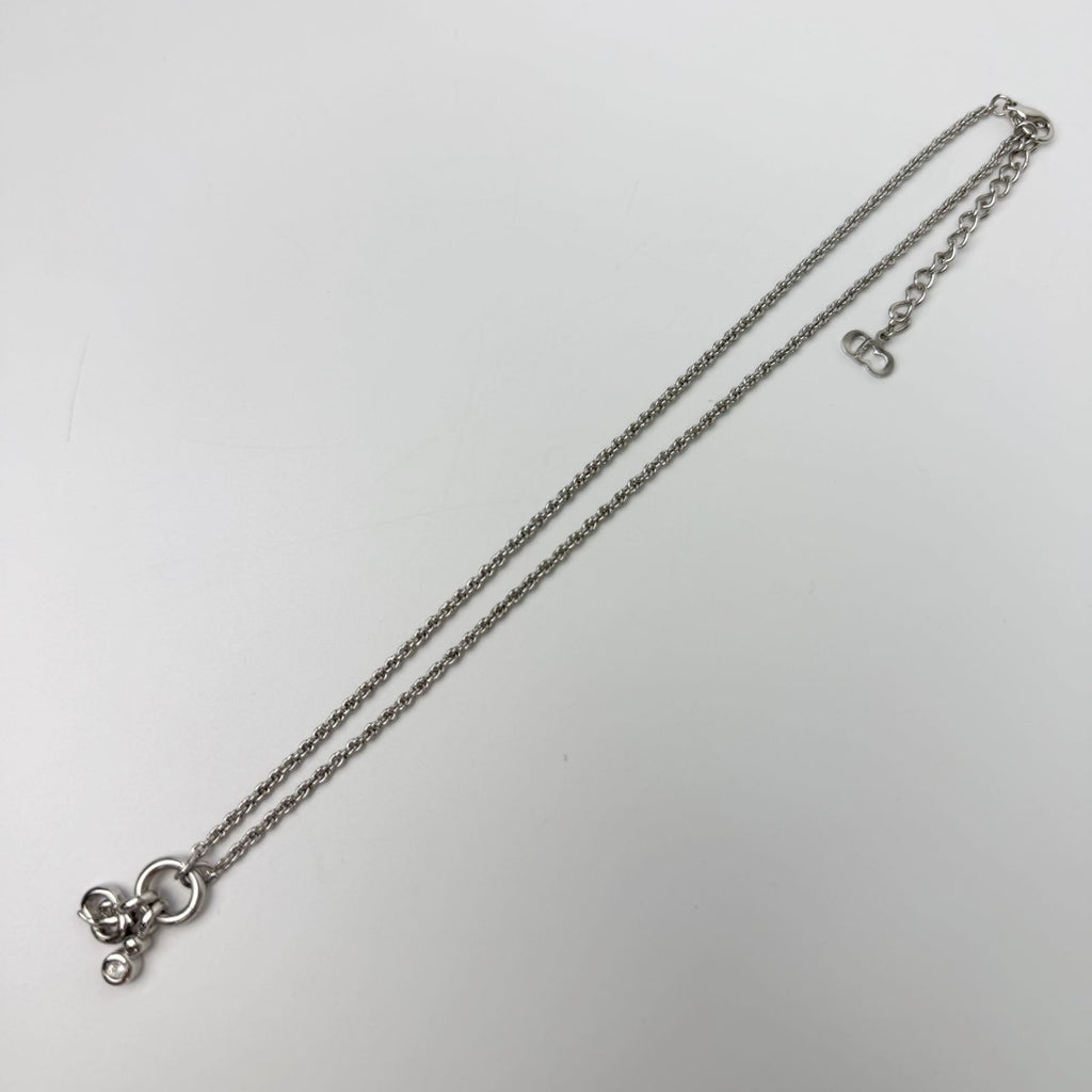 Dior CD Logo Crystal Charm Necklace Plated Rhinestone Silver Vintage — view 2
